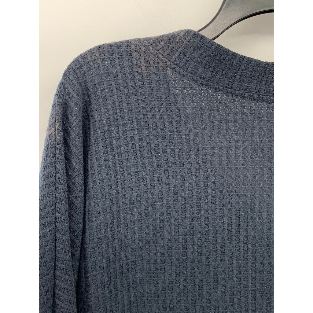 CENY Women's Navy-White Colorblock V-Neck Long Sleeve Waffle Knit Top SZ L