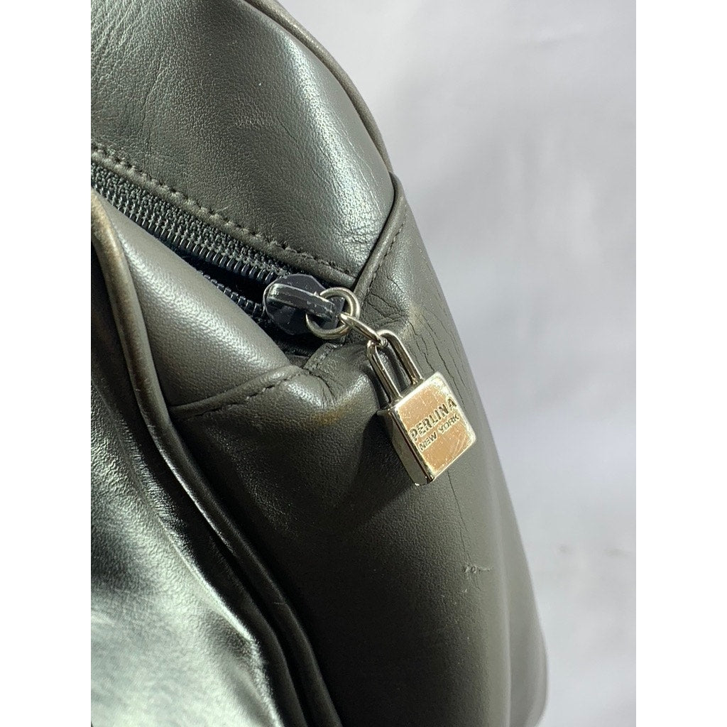 PERLINA NEW YORK Women's Gray Leather Round Satchel Messenger Bag