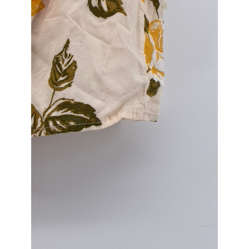 FREE2BU Women's Cream Floral Print Ruffle Strapless Crop Top SZ 6