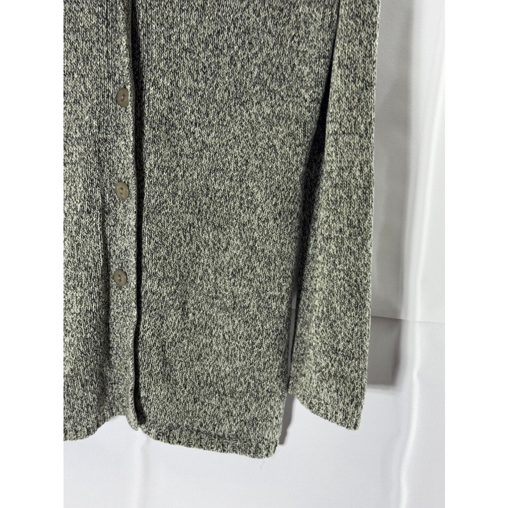 JEANNE PIERRE Women's Gray Marled Knit Notch Collar Button-Up Cardigan SZ M