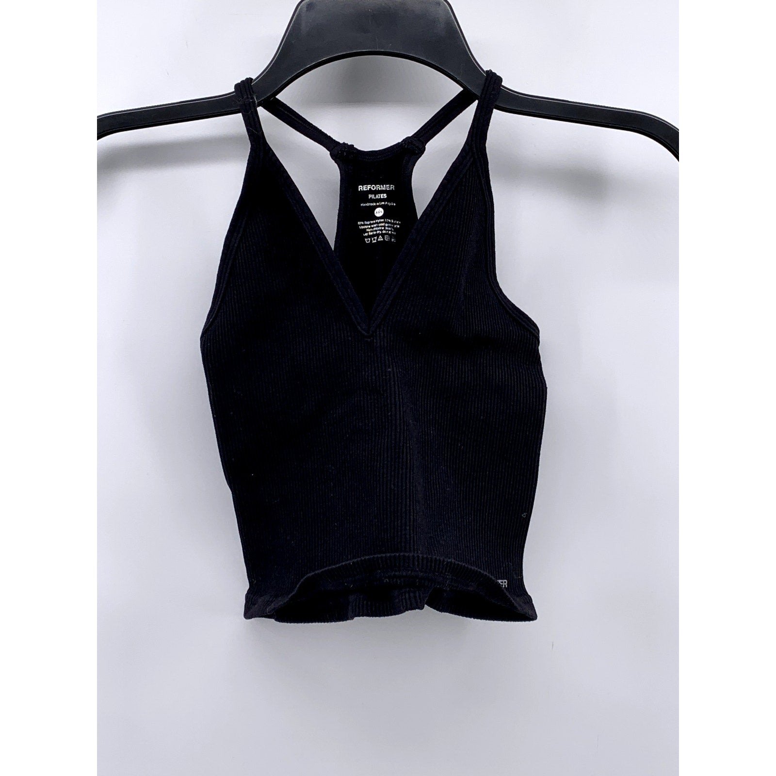 REFORMER Women's Black Ribbed V-Neck Racerback Cropped Tank Top SZ XS/S