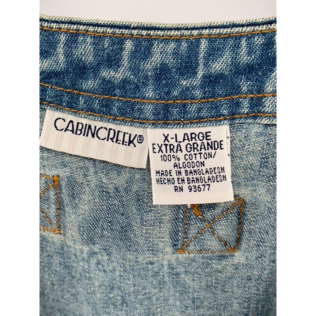 CABIN CREEK Women's Vintage Blue Denim Button-Up Sleeveless Cotton Top SZ XL