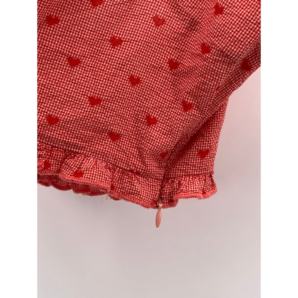 CIDER Women's Red Embroidered Heart Straight-Neck Ruffle Sleeve Crop Top SZ L(8)