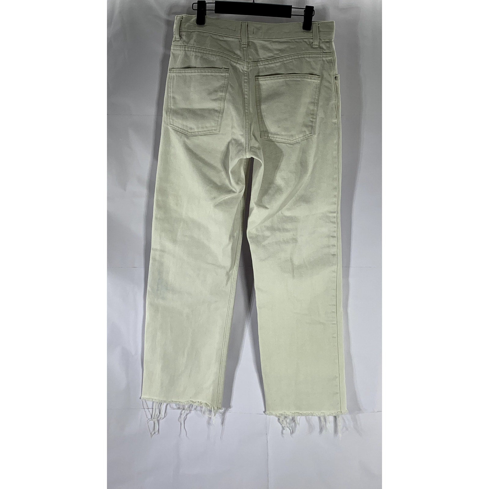 UNIQLO U Women's Cream Cotton Raw-Hem Regular-Fit Straight-Leg Jean SZ 27X32