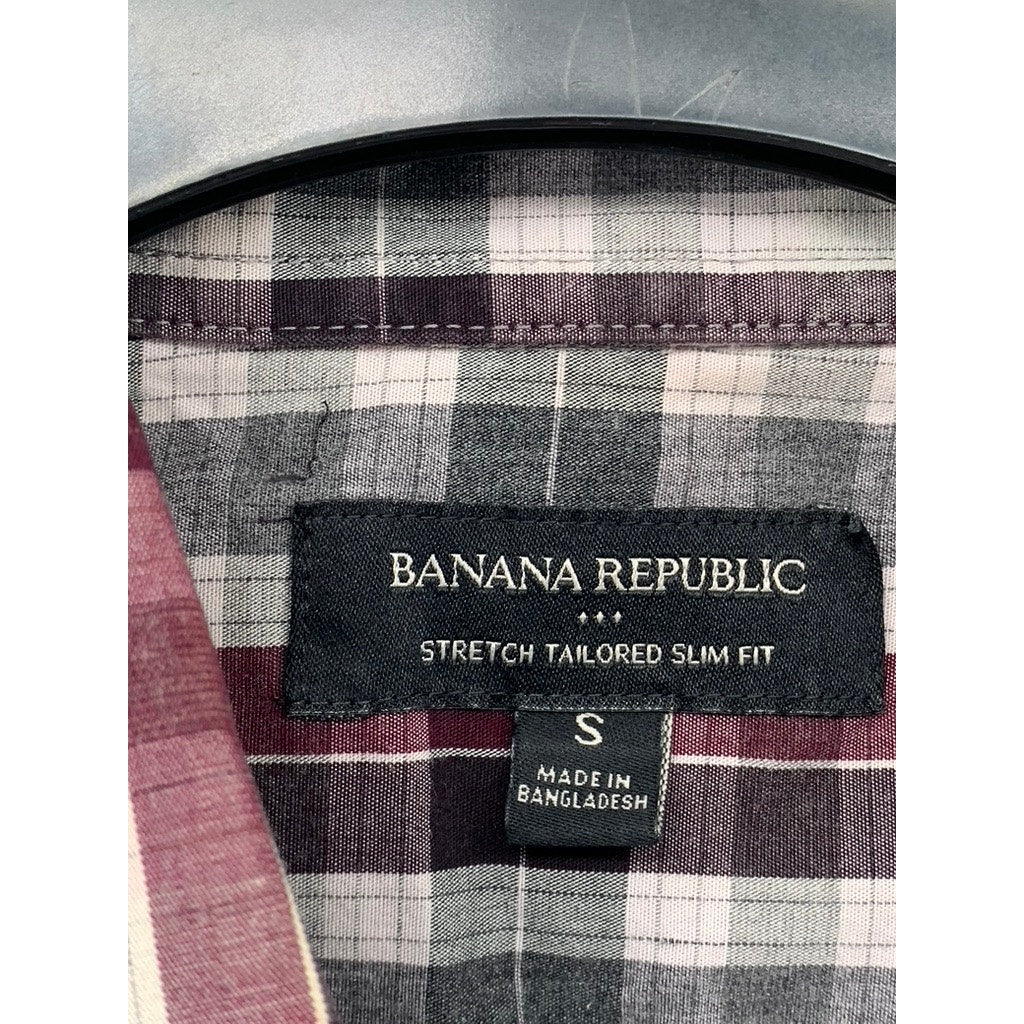 BANANA REPUBLIC Women's Gray-Burgundy Plaid Stretch Tailored Slim Fit Shirt SZ S
