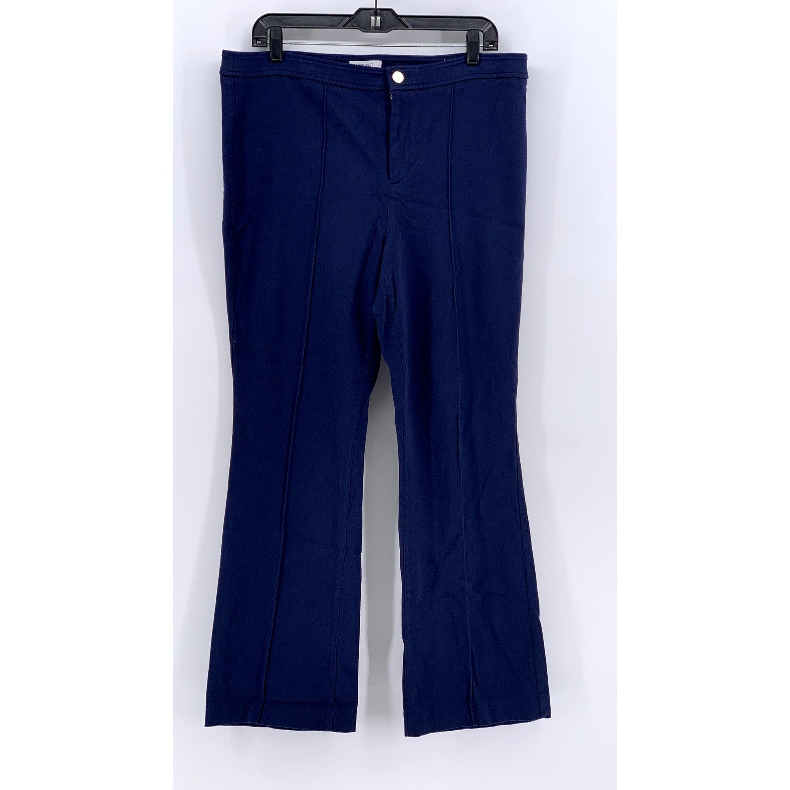 NINE WEST Women's Navy Solid Kick Flare High-Rise Pants SZ XL