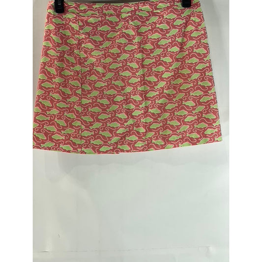 VINEYARD VINES Women's Pink/Green Fish Printed Wrap Mini Skirt SZ L
