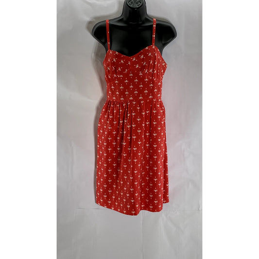 J.CREW Women's Red Printed V-Neck Adjustable Strap Mini Dress SZ 8