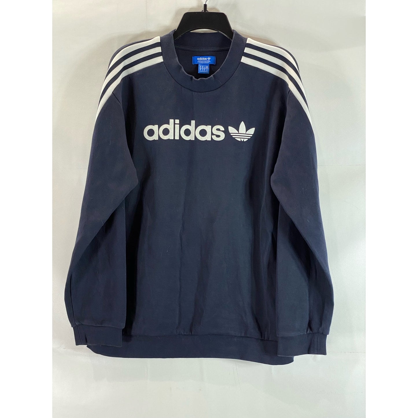 ADIDAS Men's Navy/White Crewneck Linear Pullover Sweatshirt SZ M