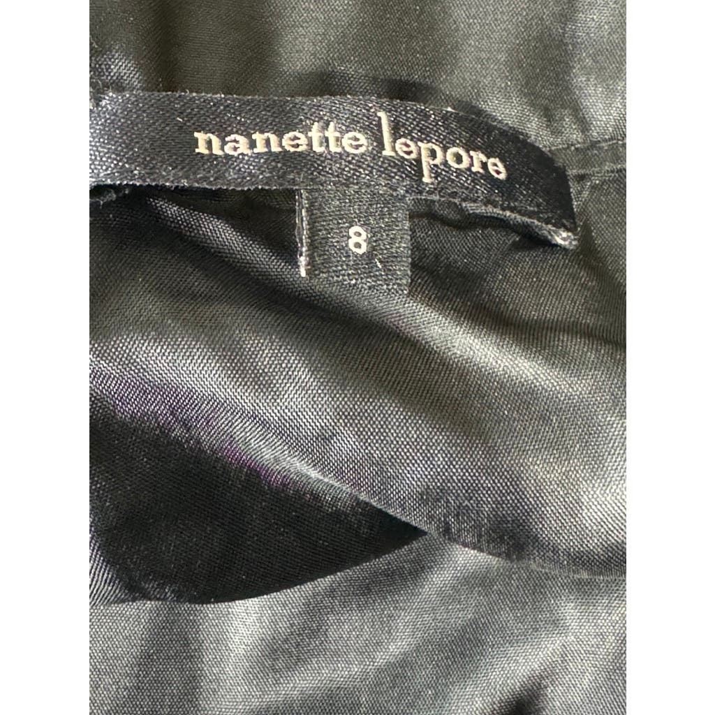 NANETTE LEPORE Women's Black Leather Lace Detail Back Button Mini Skirt SZ 8