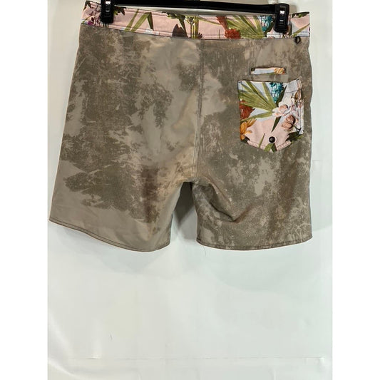 LIRA Men's Brown/Pink Tropical Trim Pull-On Board Shorts SZ 38