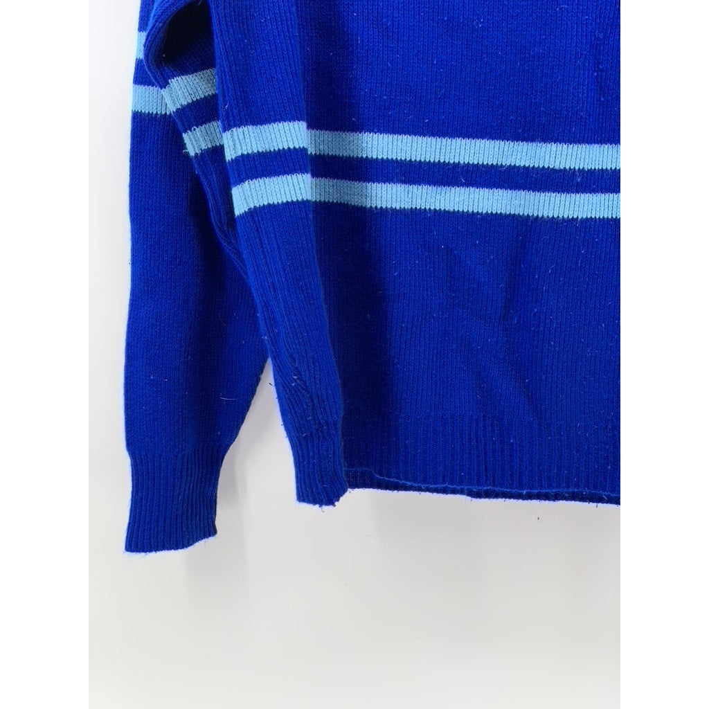 SEARS THE MEN'S STORE Men's Vintage Royal Blue Knit Striped Sweater SZ L