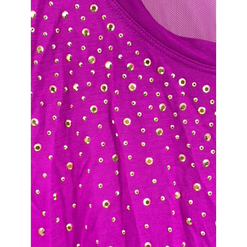 JENNIFER LOPEZ Women's Plus Hot Magenta Embellished Mesh Tank Top SZ 2X