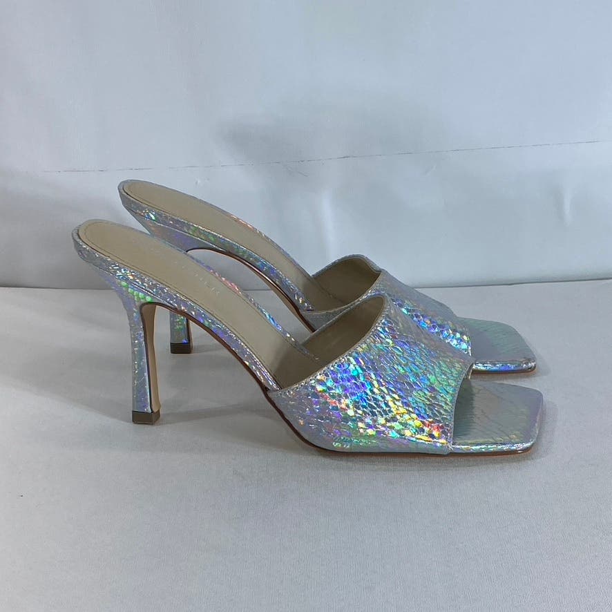 MARC FISHER Women's Silver Metallic Danria Embossed Square-Toe Sandals SZ 9.5