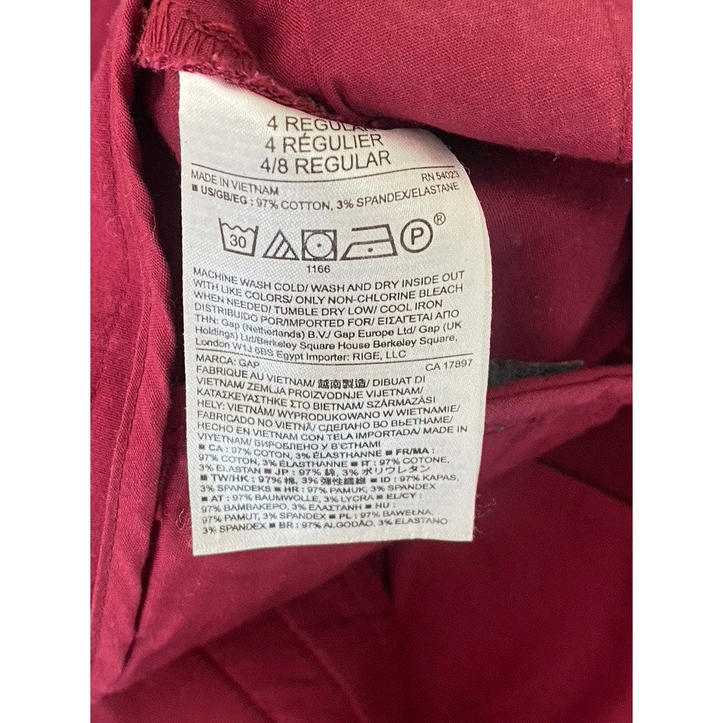 GAP Women's Garnet Red Regular-Fit Slim-Leg Flat Front Cropped Pant SZ 4