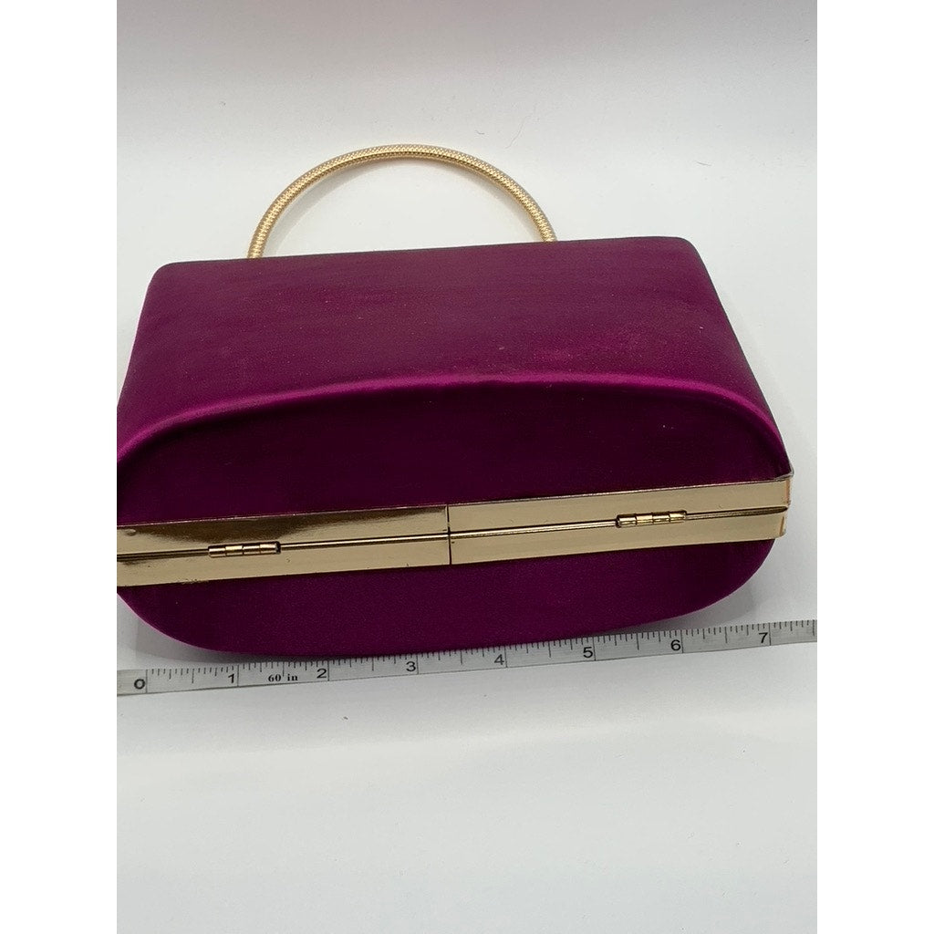 UNBRANDED Women's Purple Satin Boxy Snap Button Removable Strap Clutch Bag