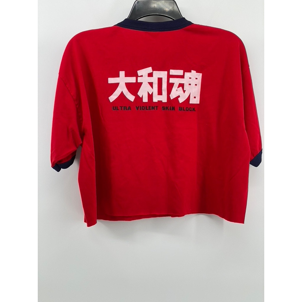 SPORT Women's Red-Blue Graphic Crewneck Short Sleeve Casual Cropped Top SZ XL