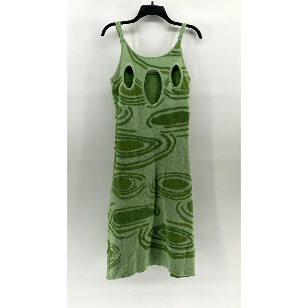 UNBRANDED Women's Green Scoop-Neck Knit Cutout Midi Bodycon Dress SZ S