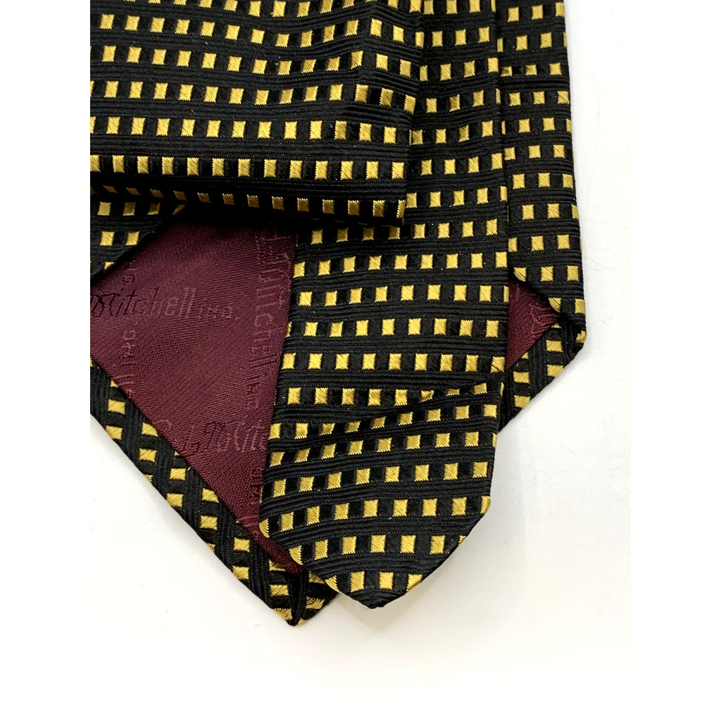 MITCHELLS OF WESTPORT Men's Black & Yellow Gold Silk USA Hand Sewn Tie