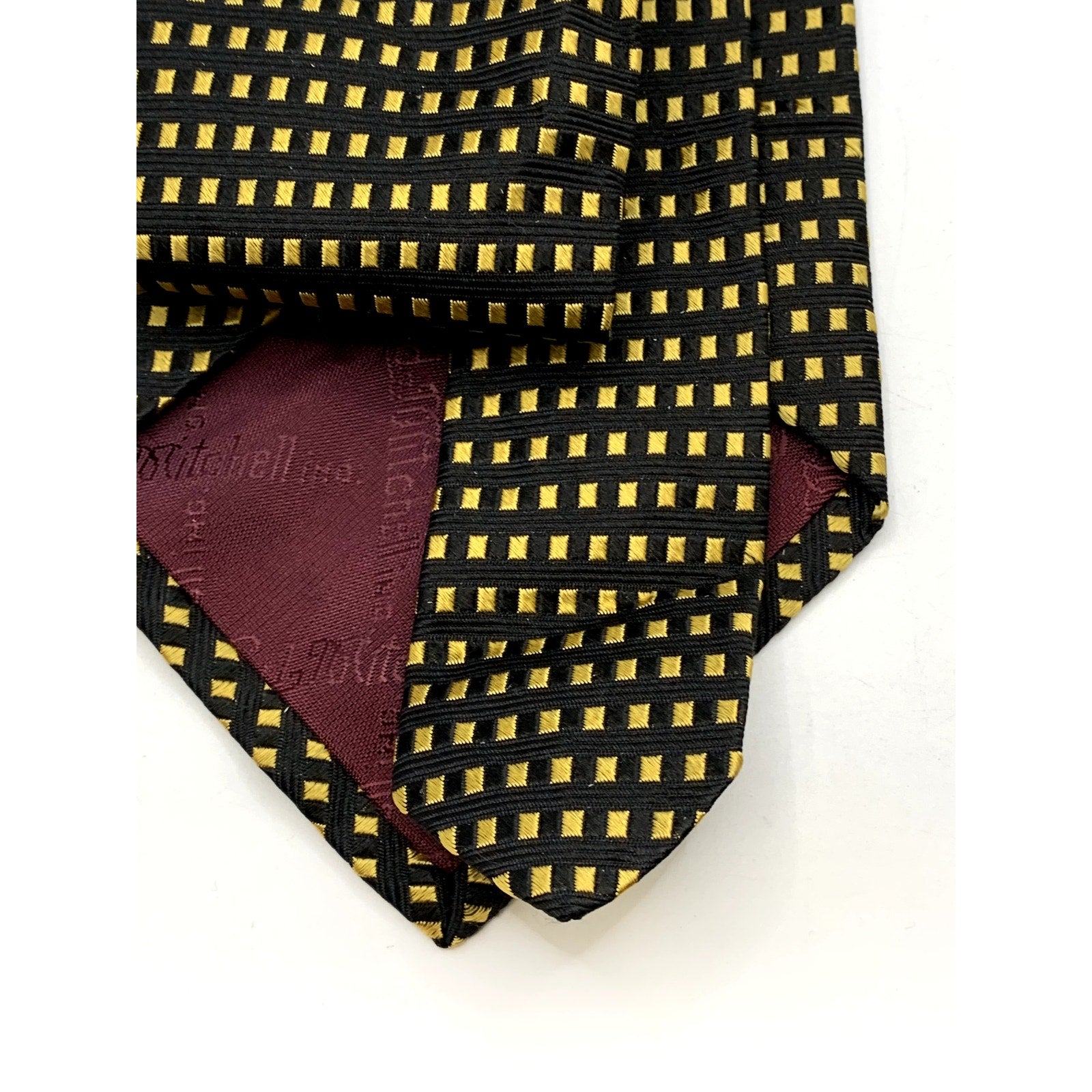 MITCHELLS OF WESTPORT Men's Black & Yellow Gold Silk USA Hand Sewn Tie
