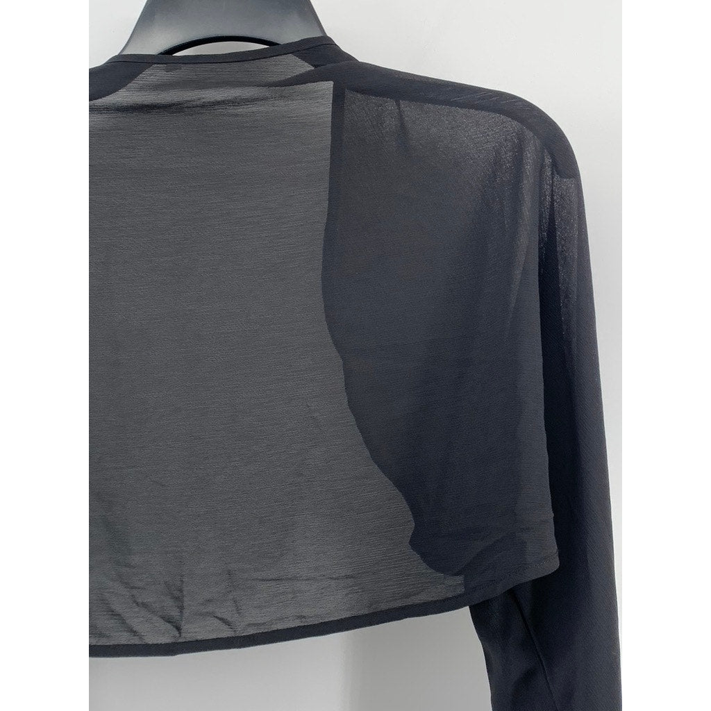 UNBRANDED Women's Black Sheer Open-Front Long Sleeve Cropped Shawl SZ S