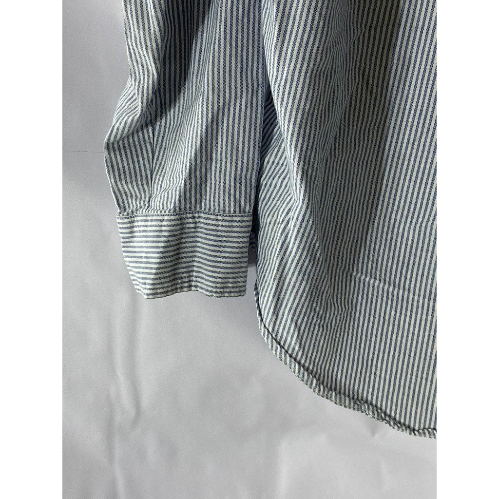 BEACHLUNCHLOUNGE Women's Blue-White Striped Regular-Fit Button-Up Top SZ M
