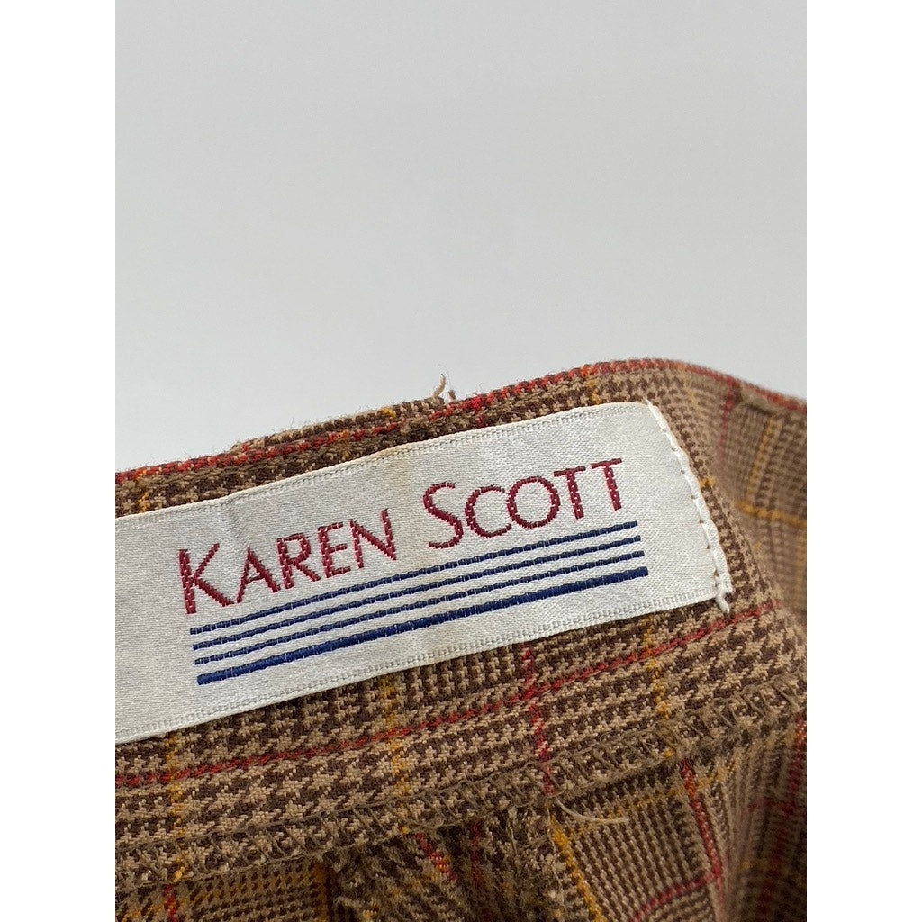 KAREN SCOTT Women’s Vintage Brown Plaid Pleated Straight-Leg Pants SZ 12