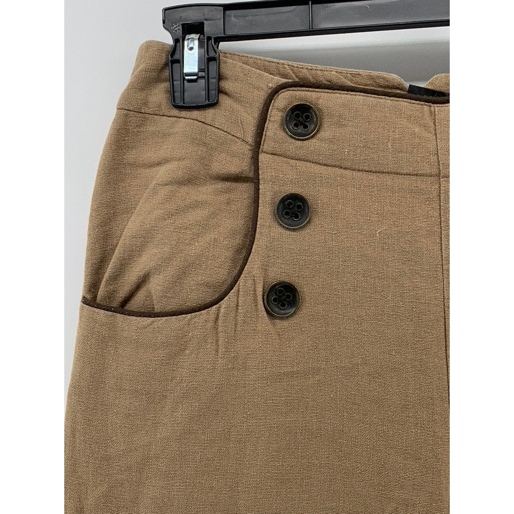 BROOKLYN INDUSTRIES Women's Tan Button-Detail Relaxed-Fit Wide-Leg Pants SZ 4