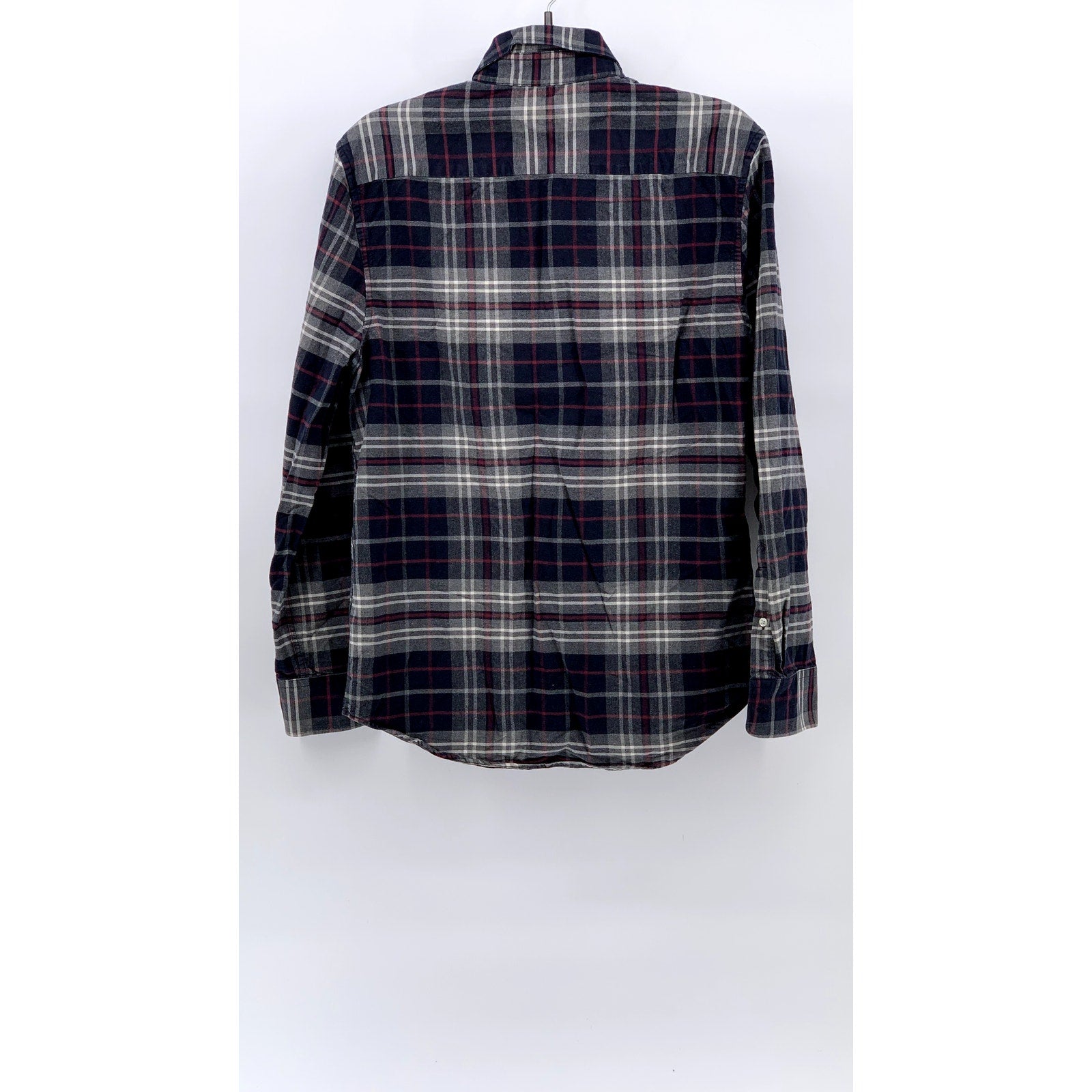 H&M Men's Gray-Navy-Burgundy Regular Fit Plaid Button-Up Long Sleeve Shirt SZ S