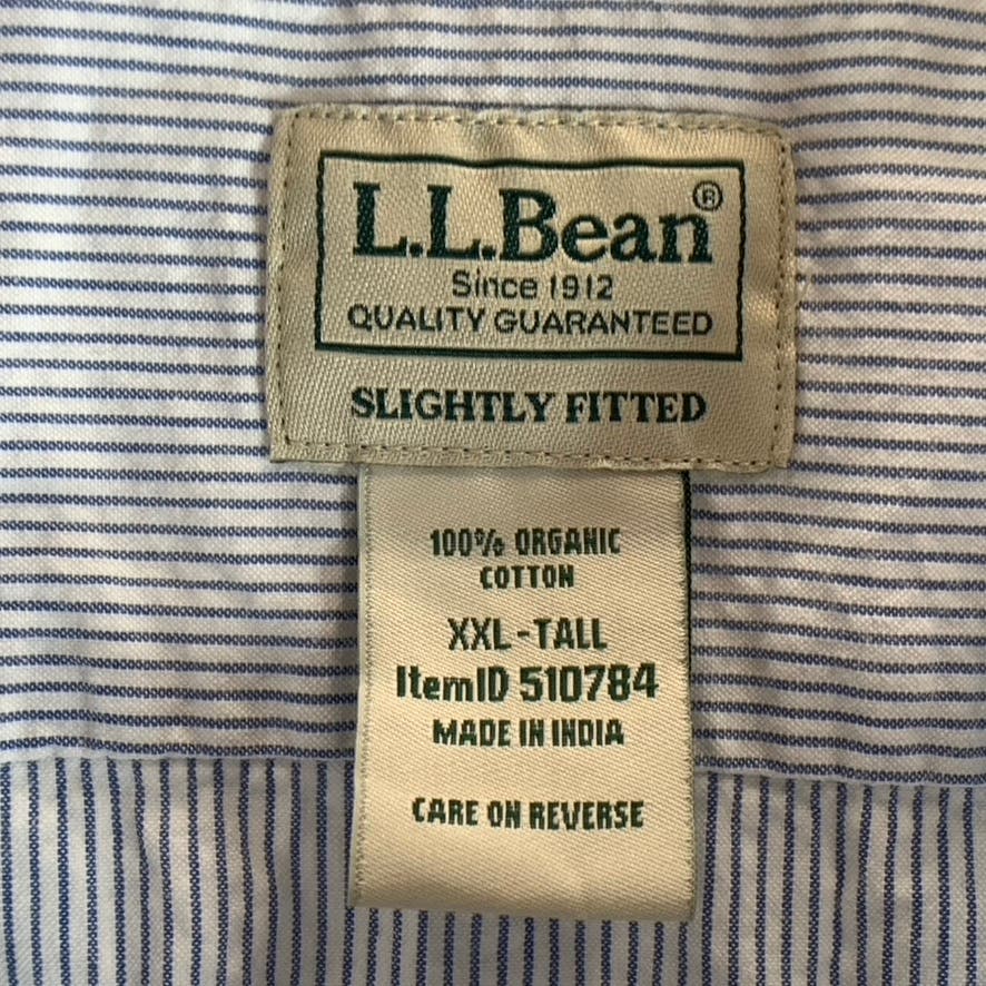 L.L BEAN Men's Blue Striped Tall Organic Cotton Slightly Fitted Shirt SZ 2XLT