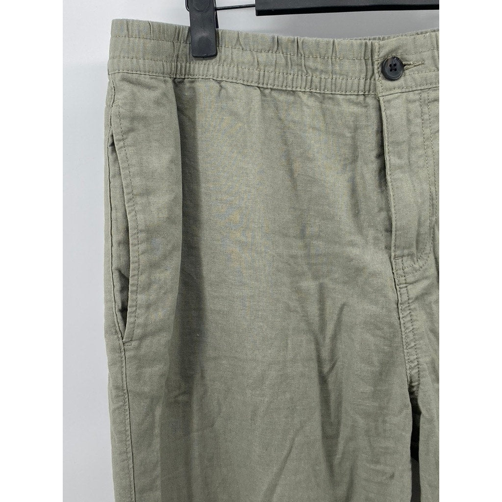 DENIM CO Men’s Army Green Straight Fit Cotton-Linen Pants SZ L