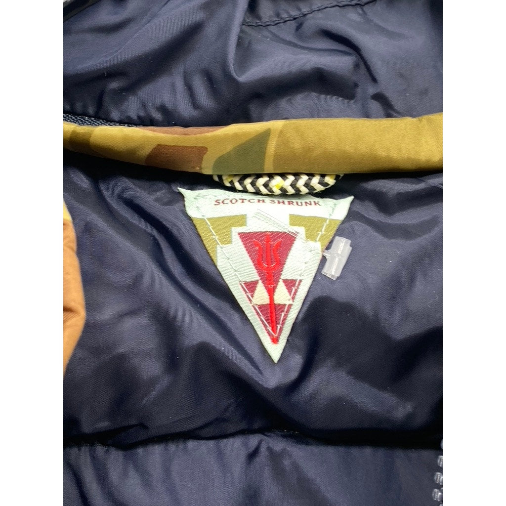 SCOTCH SHRUNK Men's Green-Navy Camo Reversible Zip-Up Hooded Vest SZ S