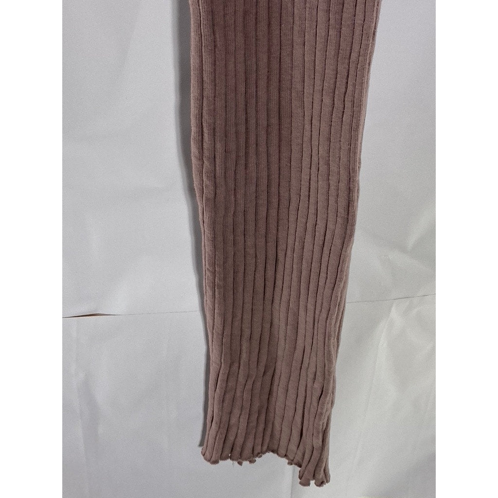 ZARA Women's Taupe Ribbed Straight-Neck Sleeveless Midi Bodycon Halter Dress SZS