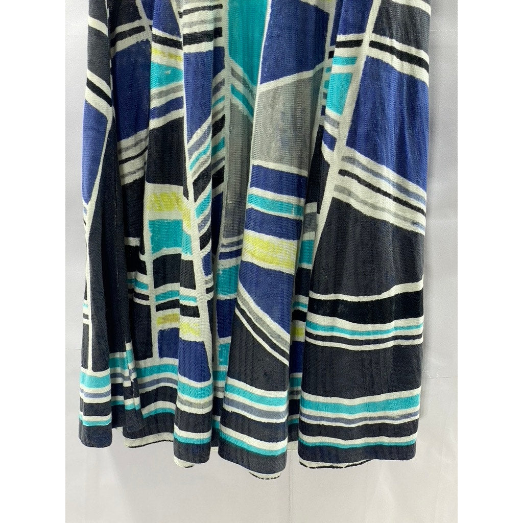 NIC+ZOE Women's Blue Printed Crewneck Fit&Flare Sleeveless Mini Dress SZ M