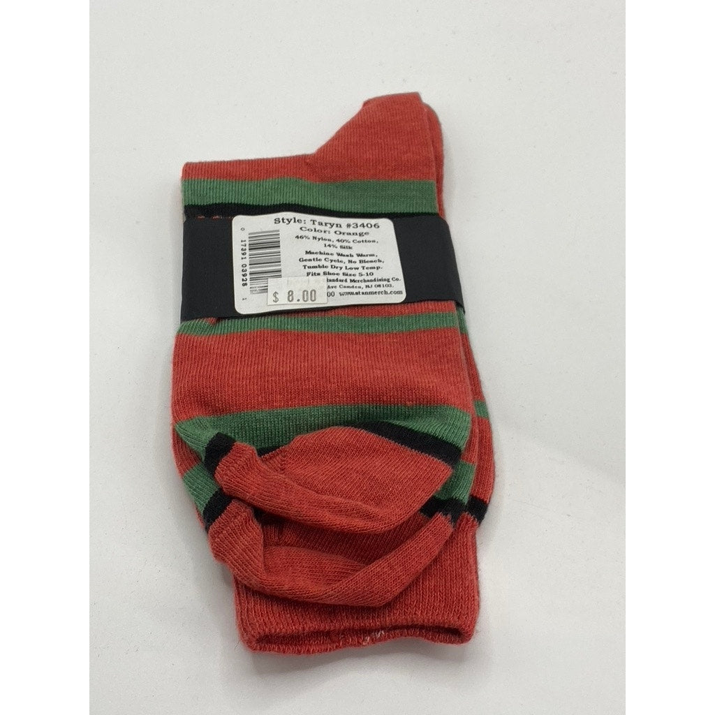 B.ELLA Women's Orange-Green Striped Knit Cotton-Blend Taryn Crew Socks SZ OS
