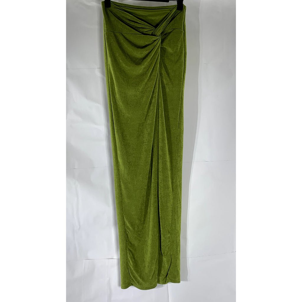 UNBRANDED Women’s Green Textured Side Slit Bodycon Knot Detail Midi Skirt SZ S