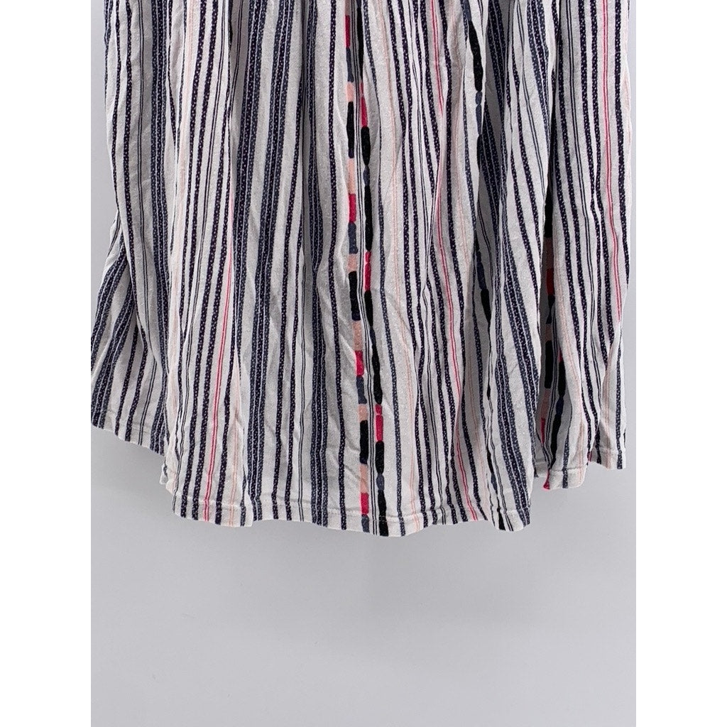 UNBRANDED Women's White-Navy Striped Boho Top SZ M