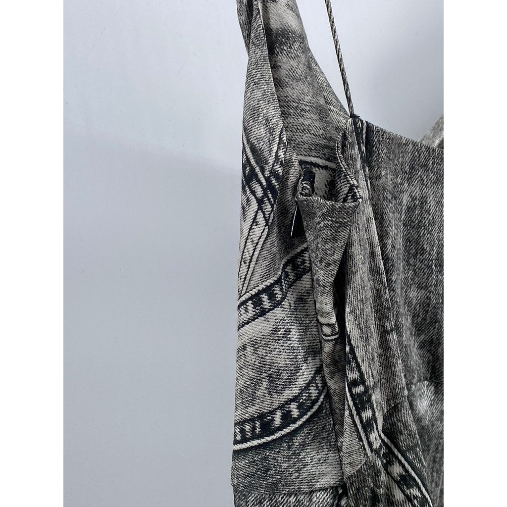 RETROFETE Women's Black-Gray Silk Acadia Spaghetti Strap Side-Slit Dress SZ XS