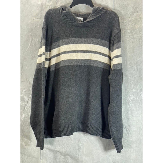 GOODFELLOW & CO Men's Gray/Beige Striped Hooded Pullover Sweater SZ XL