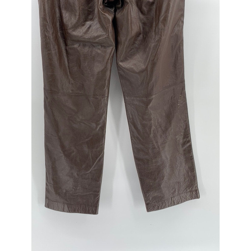 MIXIT Women's Vintage Brown Leather High-Rise Straight Leg Pants SZ 8