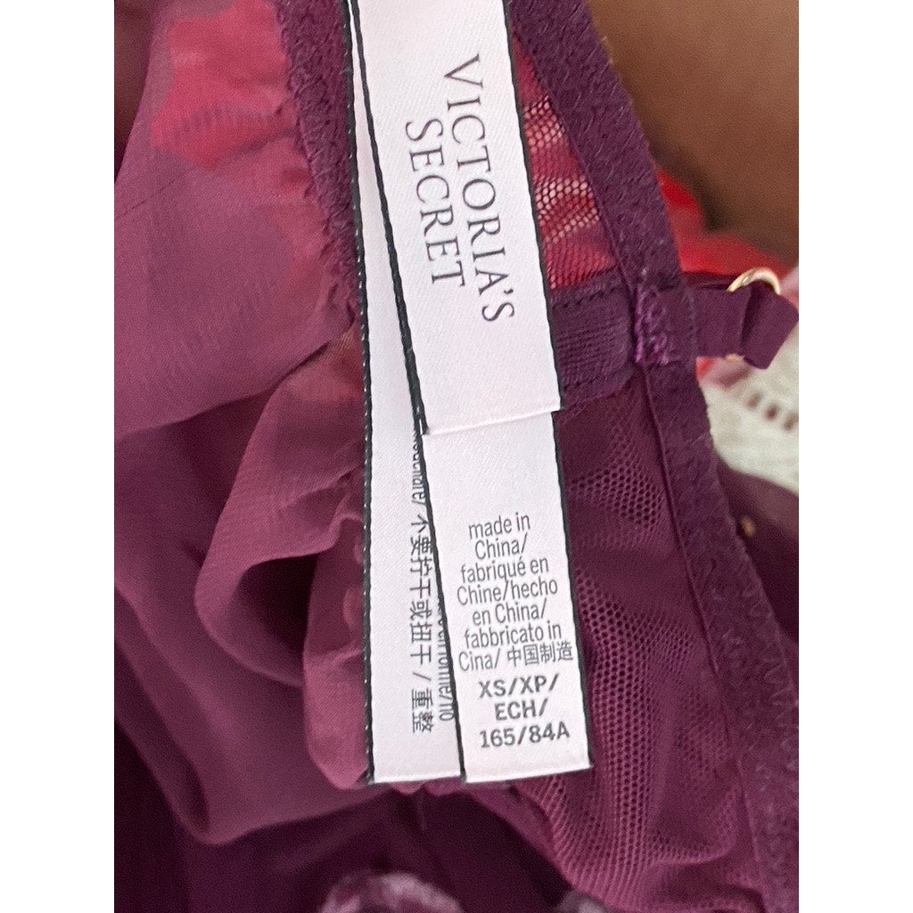 VICTORIA'S SECRET Women's Burgundy Floral Mesh Spaghetti Strap Night Gown SZ XS