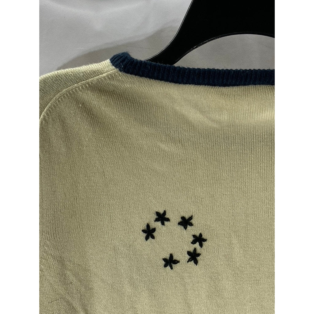 TATYANA Women's Tan-Navy Vintage Patriotic Embroidered Knit 90's Sweater SZ L