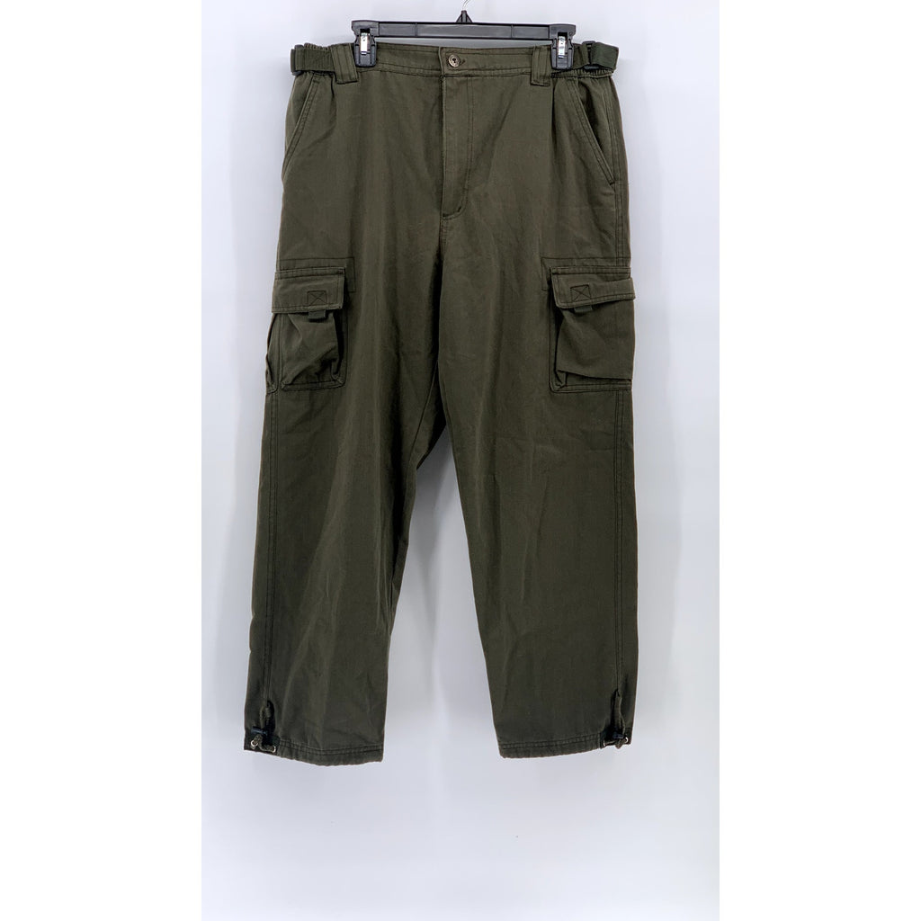 H-T COLLECTION Men's Olive Green Regular-Fit Straight-Leg Cargo Pants SZ M