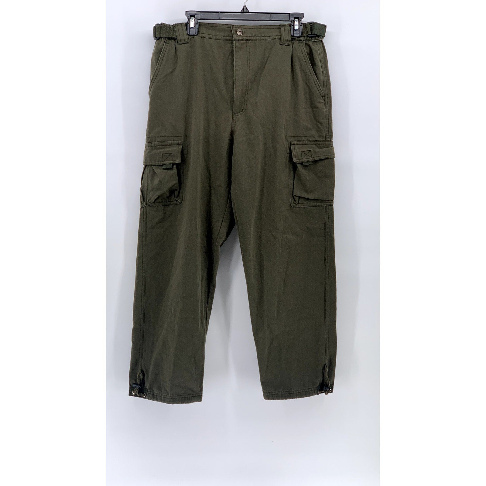 H-T COLLECTION Men's Olive Green Regular-Fit Straight-Leg Cargo Pants SZ M