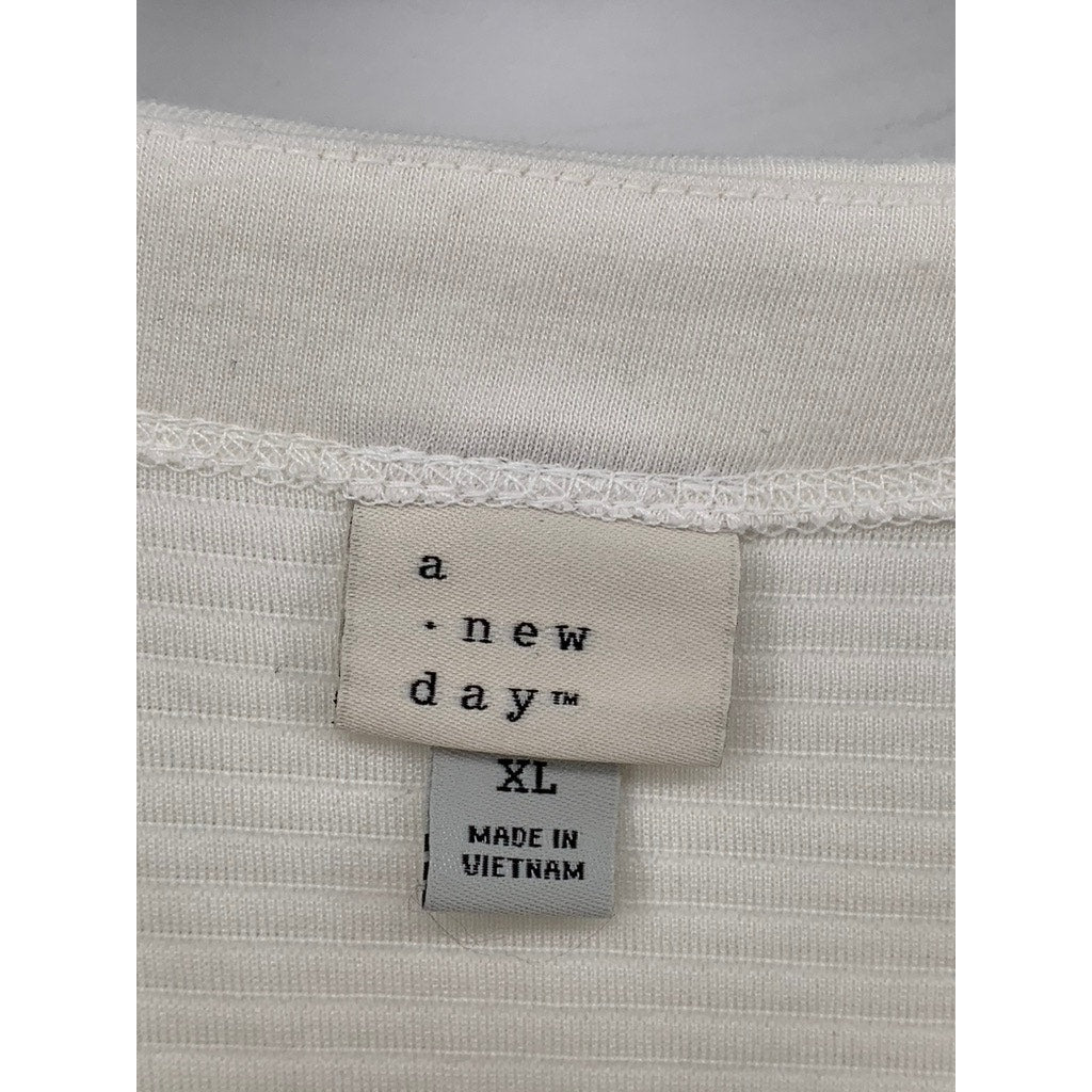 A NEW DAY Women's Off-White Ribbed Crewneck Pullover Sweatshirt SZ XL