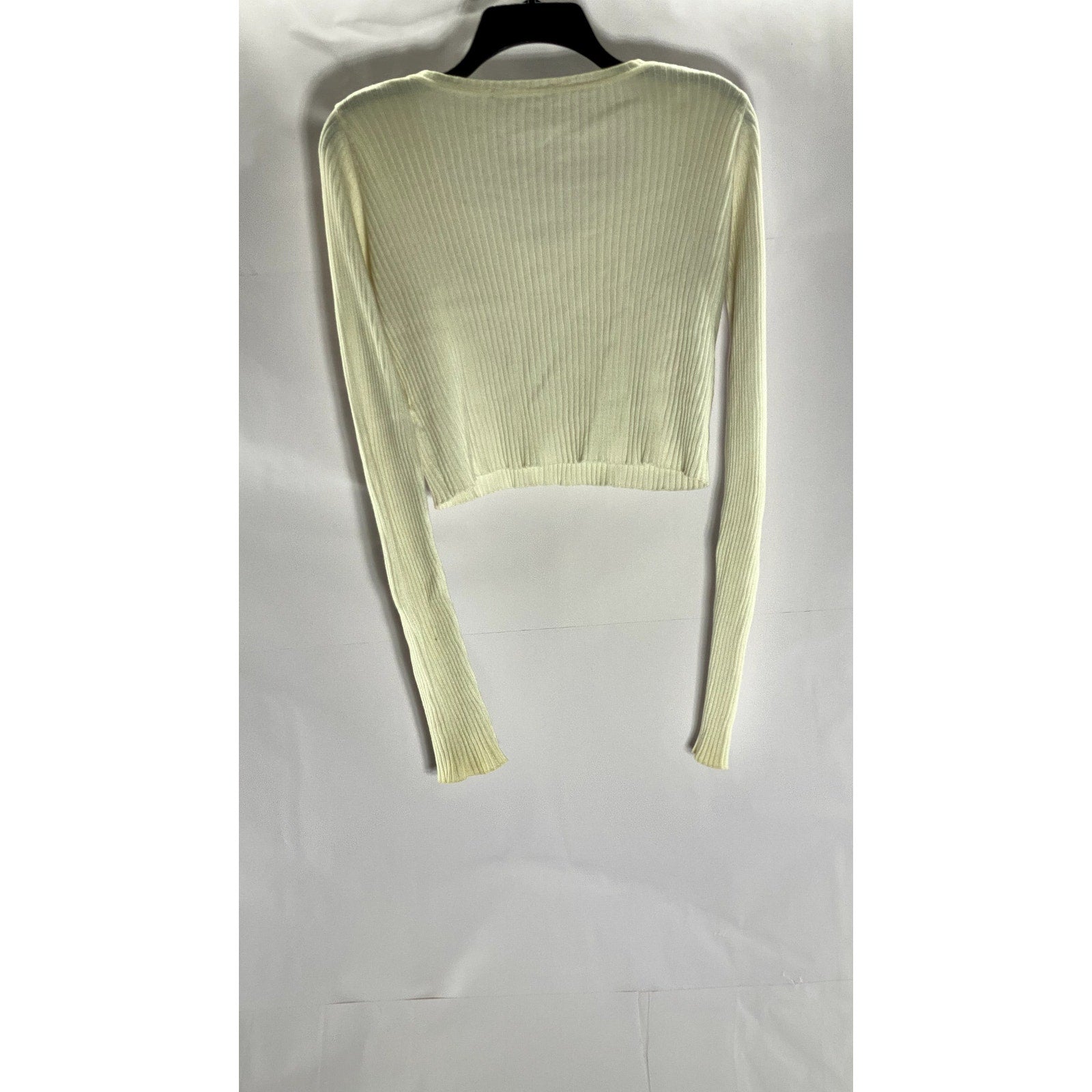 BRANDY MELVILLE Women's Cream Ribbed V-Neck Long Sleeve Crop Top SZ M