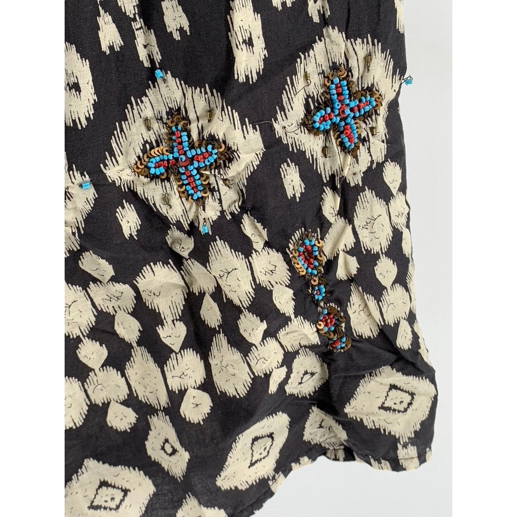 STYLE & CO Women's Plus Black-Beige Printed Beaded Skirt SZ 2X