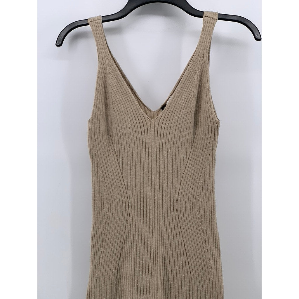 UNBRANDED Women's Rib Knit V-Neck Sleeveless Midi Bodycon Sweater Dress SZ S
