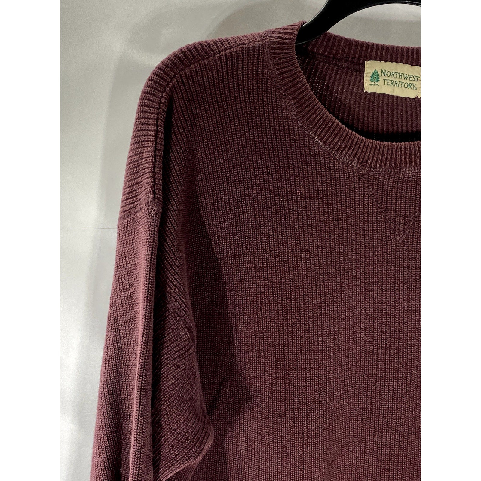 NORTHWEST TERRITORY Men's Vintage Burgundy Rib Knit Crewneck Sweater SZ XL