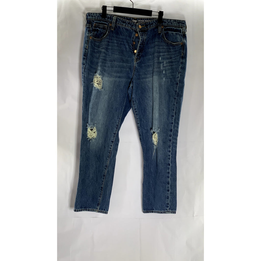 GAP Women's Blue Vintage High-Rise Destructed Denim Button-Fly Jean SZ 16/33